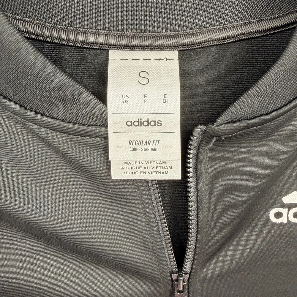 Adidas Kids Black Track Jacket Full Zip 3 Stripe Size S 7/8